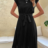 Vestido Casual Midi Plissado Preto