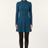 Vestido Curto Canelado Manga Longa Azul