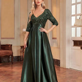 Vestido de Festa Longo Verde em Paetê com Decote V