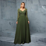 Vestido de Festa Longo Verde Oliva em Chiffon com Bordado Floral
