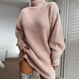 Vestido de Tricot Oversized Gola Alta Rosa