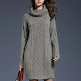 Vestido Feminino Suéter Gola Alta Inverno Cinza