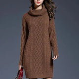 Vestido Feminino Suéter Gola Alta Inverno Marrom