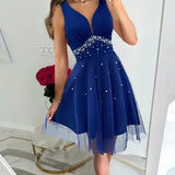 Vestido de Festa Curto Decote V Azul Royal