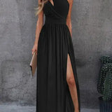 Vestido Longo Um Ombro Só Com Fenda Preto
