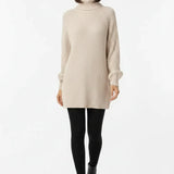Vestido de Tricot Oversized Gola Alta Bege