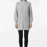 Vestido de Tricot Oversized Gola Alta Cinza