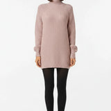 Vestido de Tricot Oversized Gola Alta Rosa