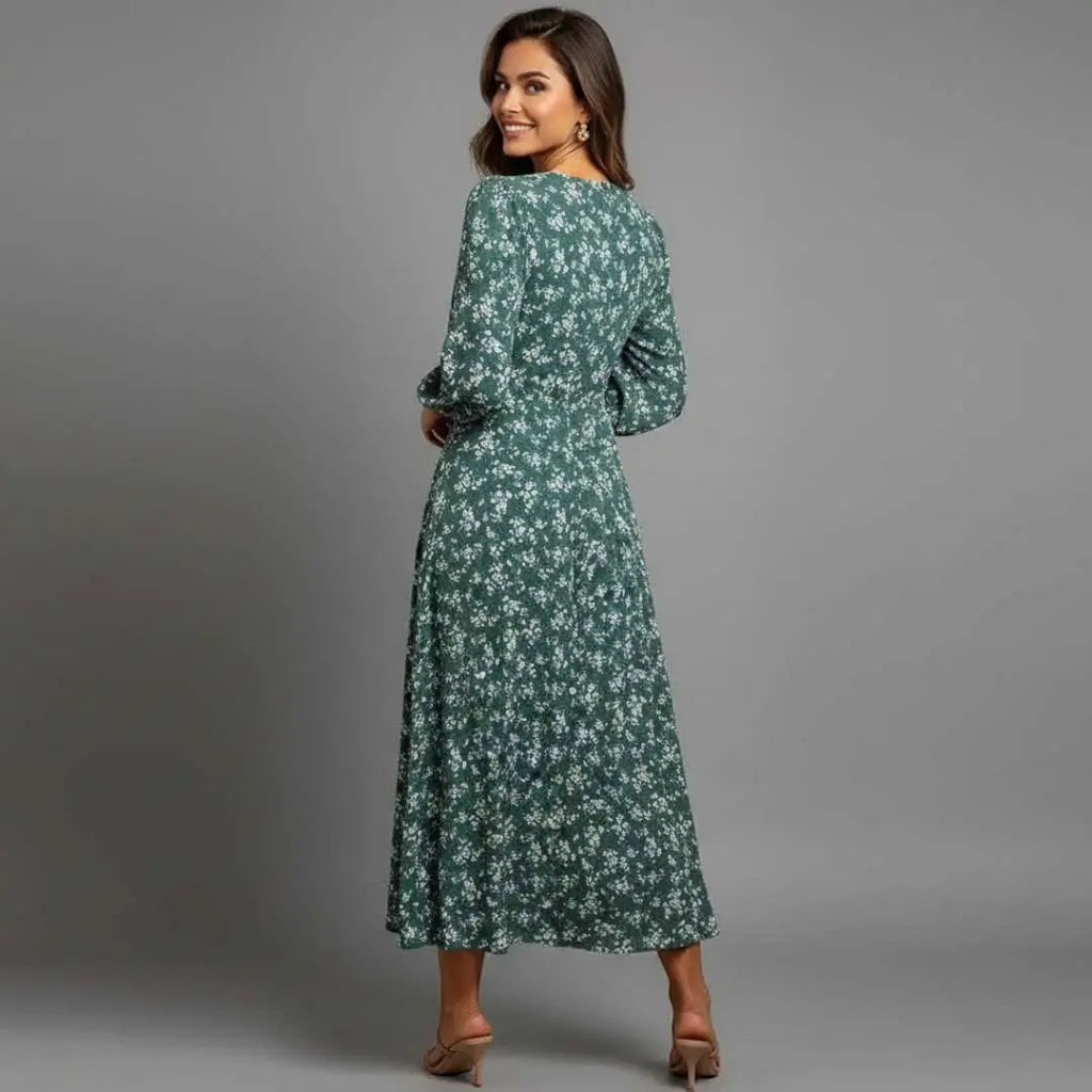 Vestido Feminino Longo Manga 3/4 Florido
