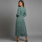 Vestido Feminino Longo Manga 3/4 Florido
