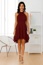 Vestido Chiffon Cintura Alta Sem Manga Vinho