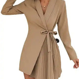Vestido Blazer Curto Plissado Bege