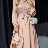 Vestido Casual Midi Manga Longa Rosé