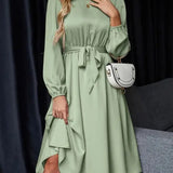 Vestido Casual Midi Manga Longa Verde