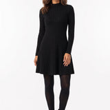 Vestido Curto Canelado Manga Longa Preto