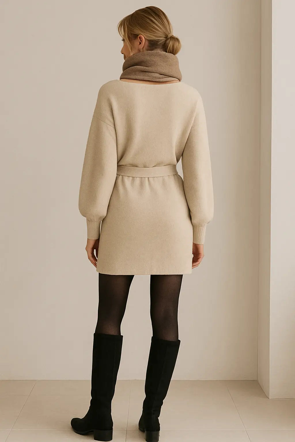 Vestido Curto de Malha com Manga Bufante