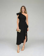 Vestido Longo Preto Um Ombro Só