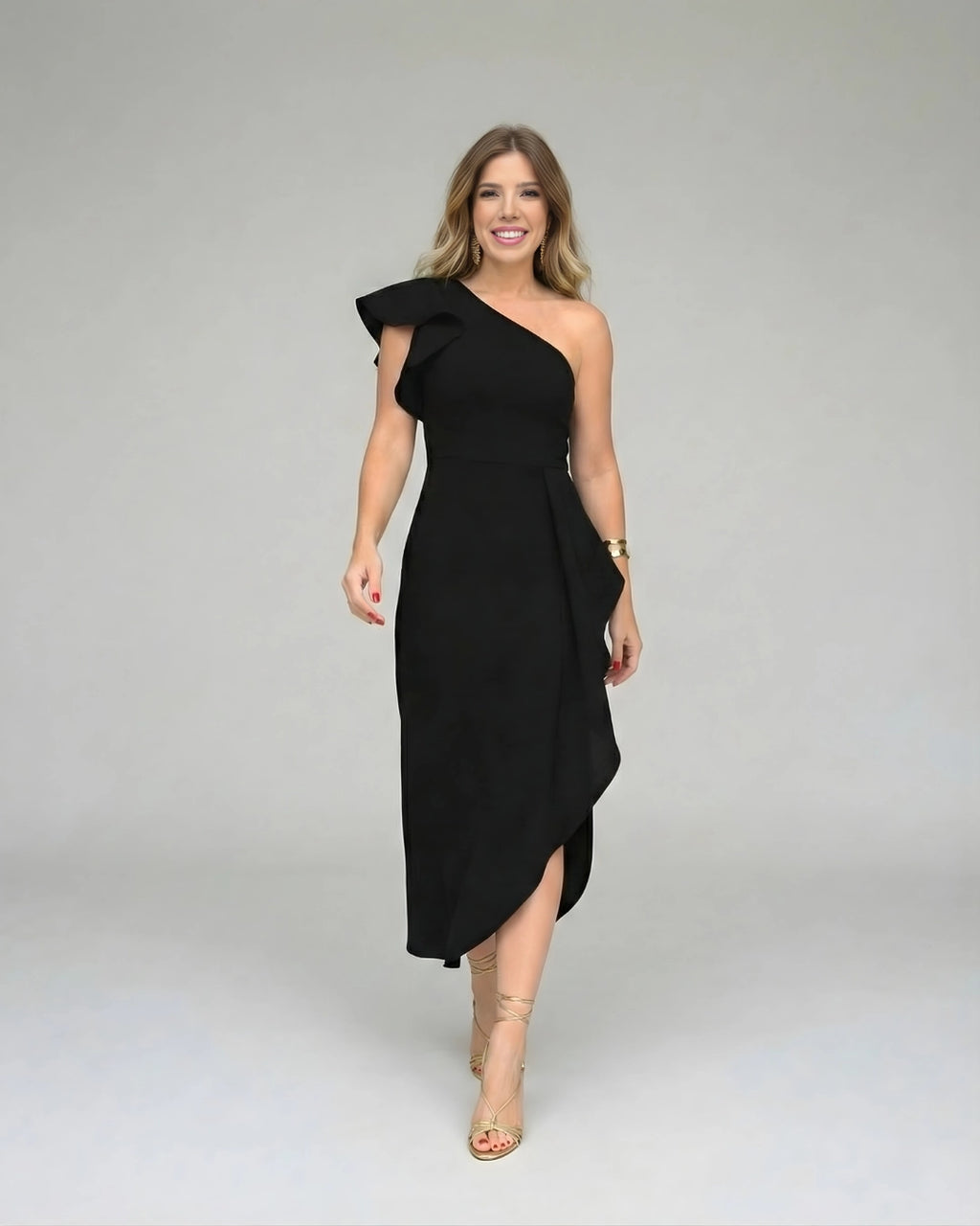 Vestido de Festa Preto Um Ombro Só