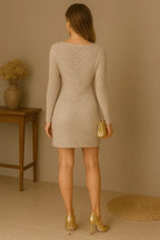 Vestido de Tricô com Mangas Vazadas e Estilo Casual