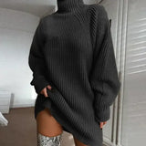 Vestido de Tricot Oversized Gola Alta Grafite