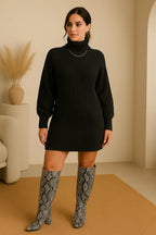 vestido de tricot oversized gola alta preto