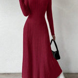 Vestido Longo de Malha Manga Longa Vermelho
