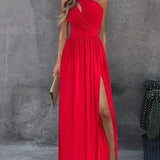 Vestido Longo Um Ombro Só Com Fenda Vermelho
