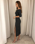 vestido midi com fenda preto