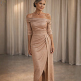 Vestido Midi de Festa com Fenda Rosê Gold
