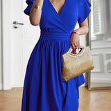 Vestido Midi Decote V Jade Azul Royal