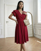 Vestido Midi Decote V Jade Vermelho
