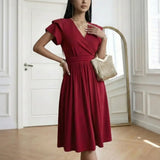 Vestido Midi Decote V Jade Vermelho