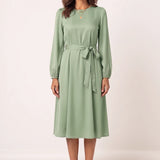 Vestido Midi Elegante Manga Longa Verde