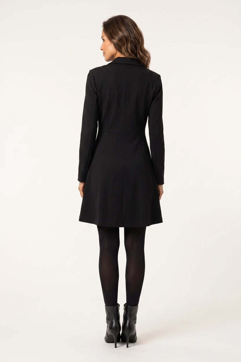 Vestido Tipo Blazer Manga Longa Mariana Preto - vista de costas, corpo inteiro