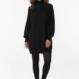Vestido de Tricot Oversized Gola Alta Preto