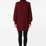 Vestido de Tricot Oversized Gola Alta Vinho